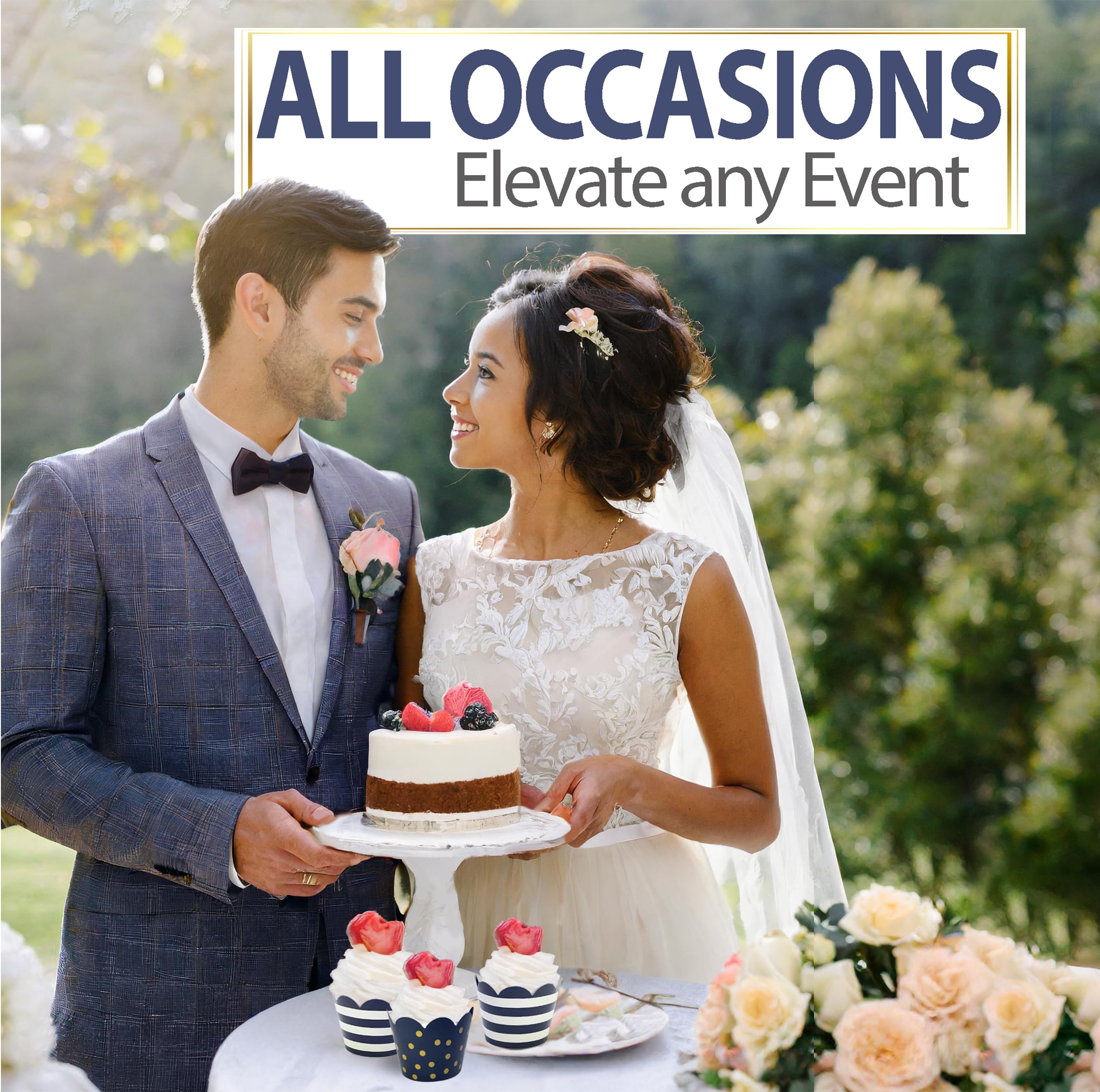 Cupcake Wrappers - Navy & White Wedding, Gold Dots Kate Stripe Classy Bridal, Baby Shower Decoration, Nautical Birthday Party, M